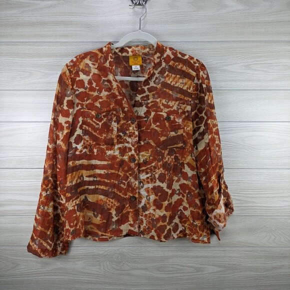 Animal Print Button Down Semi Sheer Zebra Giraffe Cheetah Top - Picture 6 of 6